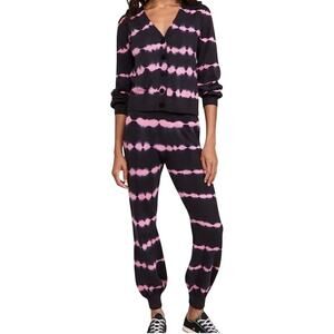 GENERATION LOVE Coco Anna Tie-Dye Knit Cardigan Joggers 2-Piece Set Black Pink M